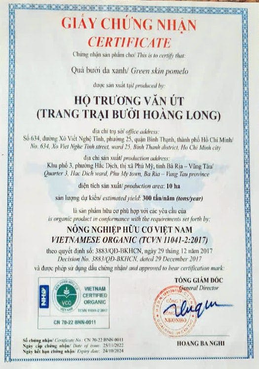 Certificate Pomelo Vietnam Certificate Pomelo Vietnam